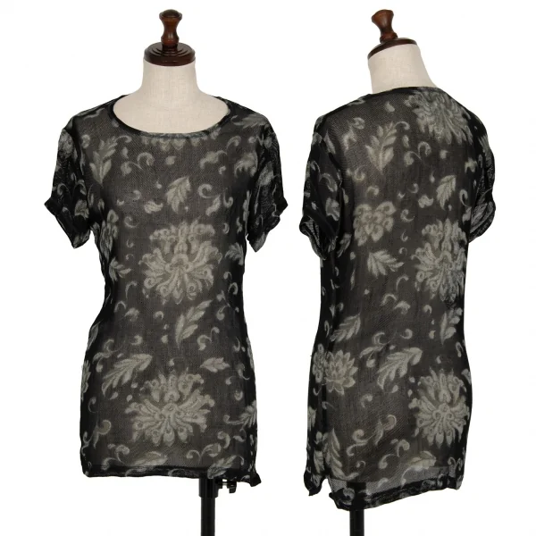 ヨウジヤマモト ファムYohji Yamamoto FEMMEダマスクプリントメッシュTシャツ 黒M K-117698_001