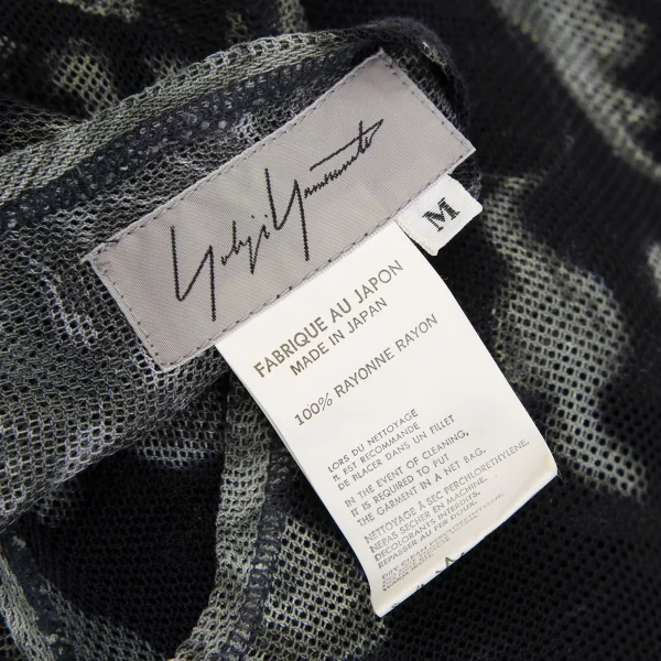 ヨウジヤマモト ファムYohji Yamamoto FEMMEダマスクプリントメッシュTシャツ 黒M K-117698_013