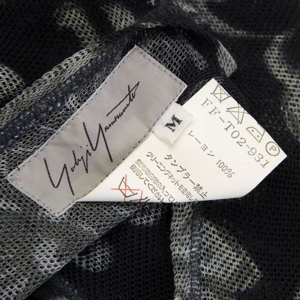 ヨウジヤマモト ファムYohji Yamamoto FEMMEダマスクプリントメッシュTシャツ 黒M K-117698_014