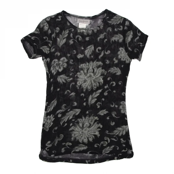 ヨウジヤマモト ファムYohji Yamamoto FEMMEダマスクプリントメッシュTシャツ 黒M K-117698_002