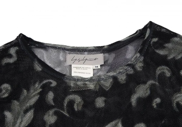 ヨウジヤマモト ファムYohji Yamamoto FEMMEダマスクプリントメッシュTシャツ 黒M K-117698_003