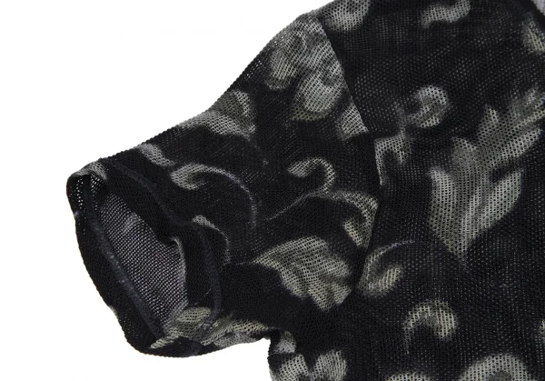ヨウジヤマモト ファムYohji Yamamoto FEMMEダマスクプリントメッシュTシャツ 黒M K-117698_004