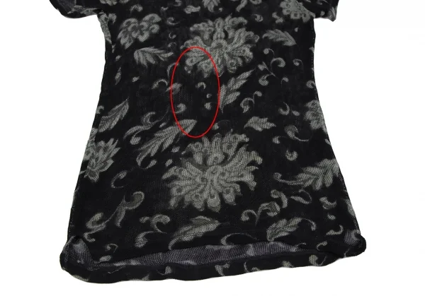 ヨウジヤマモト ファムYohji Yamamoto FEMMEダマスクプリントメッシュTシャツ 黒M K-117698_005