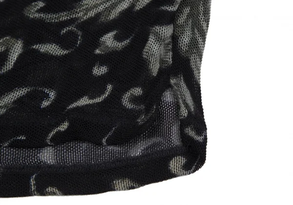 ヨウジヤマモト ファムYohji Yamamoto FEMMEダマスクプリントメッシュTシャツ 黒M K-117698_007