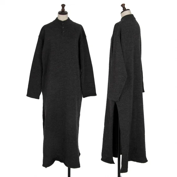 ヨウジヤマモト ファムYohji Yamamoto FEMMEヘンリーネックニットワンピース チャコールM K-117705_001