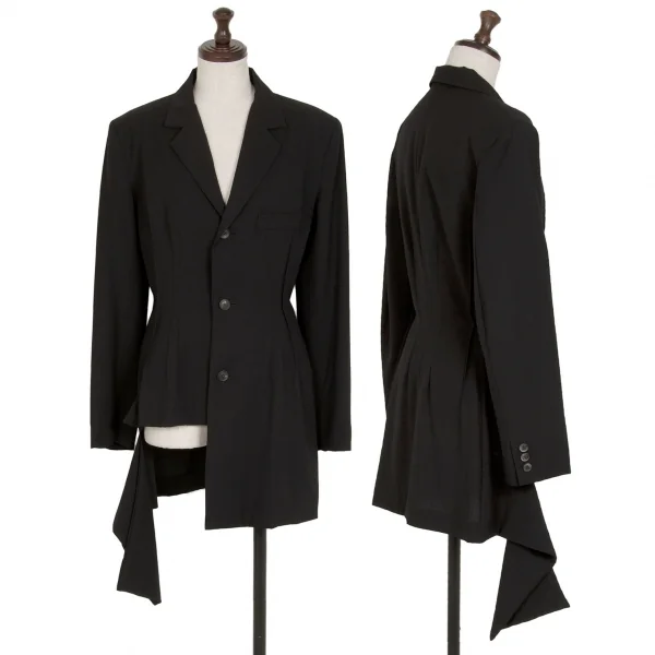 ヨウジヤマモト ファムYohji Yamamoto FEMME ウールギャバピンタックデザインアシンメトリージャケット 黒XS K-117706_001