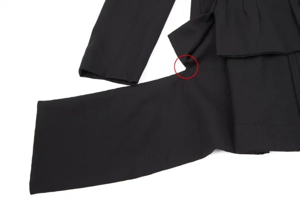 ヨウジヤマモト ファムYohji Yamamoto FEMME ウールギャバピンタックデザインアシンメトリージャケット 黒XS K-117706_011