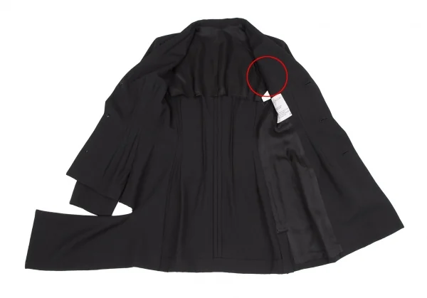 ヨウジヤマモト ファムYohji Yamamoto FEMME ウールギャバピンタックデザインアシンメトリージャケット 黒XS K-117706_013