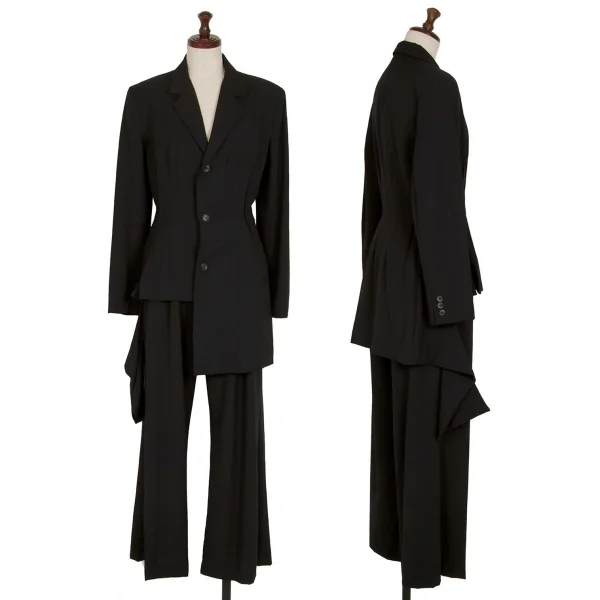 ヨウジヤマモト ファムYohji Yamamoto FEMME ウールギャバピンタックデザインアシンメトリージャケット 黒XS K-117706_017