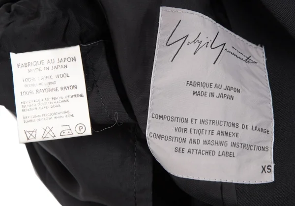 ヨウジヤマモト ファムYohji Yamamoto FEMME ウールギャバアシンメトリージャケットセットアップスーツ 黒XS K-117708_010