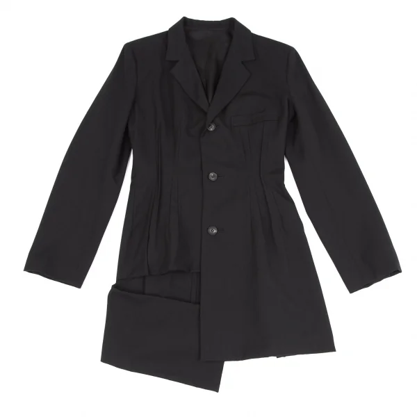 ヨウジヤマモト ファムYohji Yamamoto FEMME ウールギャバアシンメトリージャケットセットアップスーツ 黒XS K-117708_003