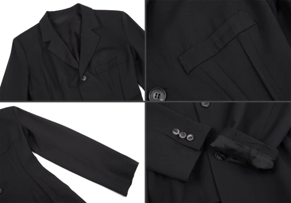 ヨウジヤマモト ファムYohji Yamamoto FEMME ウールギャバアシンメトリージャケットセットアップスーツ 黒XS K-117708_004