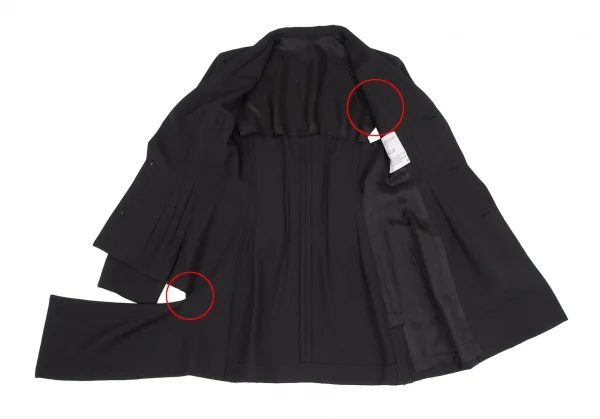 ヨウジヤマモト ファムYohji Yamamoto FEMME ウールギャバアシンメトリージャケットセットアップスーツ 黒XS K-117708_006