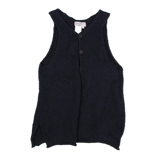 ヨウジヤマモト プールオムYohji Yamamoto POUR HOMME コットンローゲージニットベスト 紺3 K-117715_001