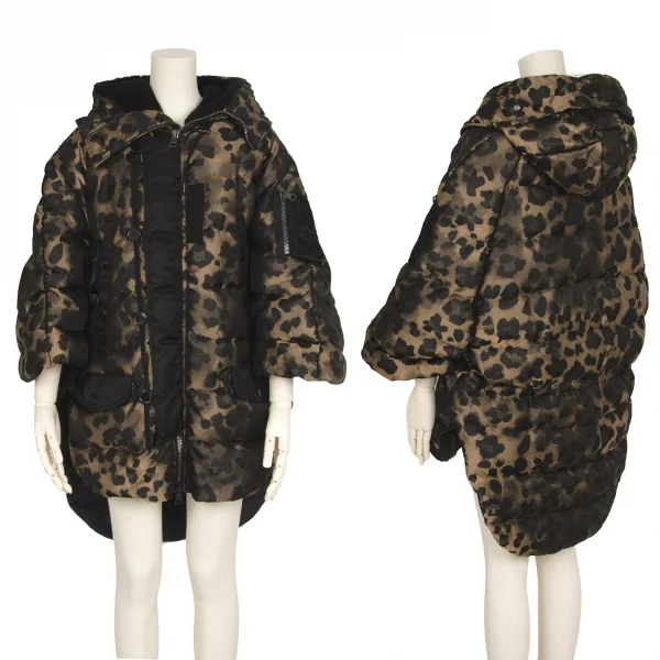 モンクレールMONCLER Zakura Giubbotto レオパード織りフードポンチョダウンジャケット ゴールド黒1 K-117717_001
