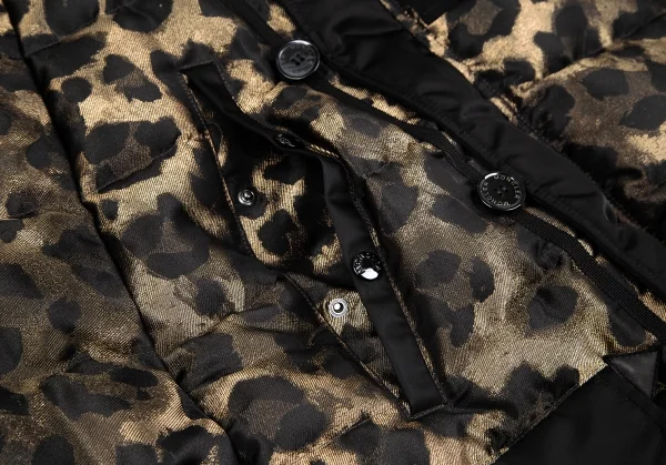 モンクレールMONCLER Zakura Giubbotto レオパード織りフードポンチョダウンジャケット ゴールド黒1 K-117717_011