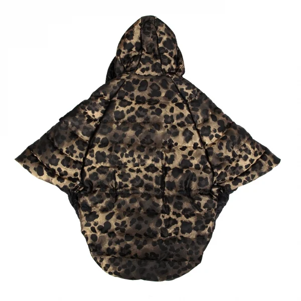 モンクレールMONCLER Zakura Giubbotto レオパード織りフードポンチョダウンジャケット ゴールド黒1 K-117717_016