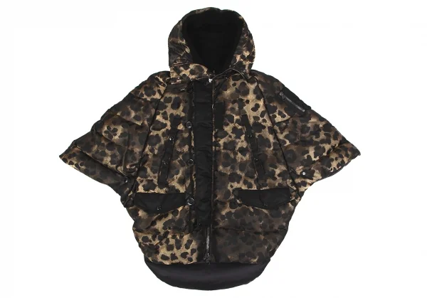 モンクレールMONCLER Zakura Giubbotto レオパード織りフードポンチョダウンジャケット ゴールド黒1 K-117717_002
