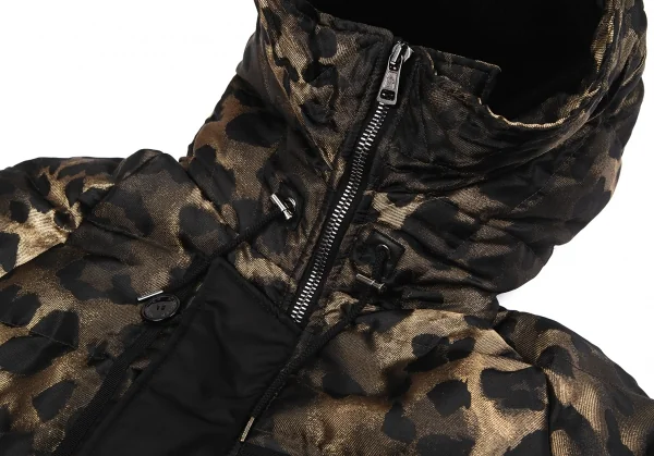 モンクレールMONCLER Zakura Giubbotto レオパード織りフードポンチョダウンジャケット ゴールド黒1 K-117717_005