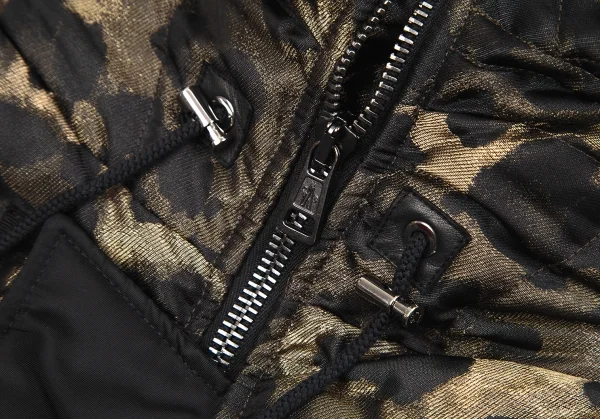 モンクレールMONCLER Zakura Giubbotto レオパード織りフードポンチョダウンジャケット ゴールド黒1 K-117717_006