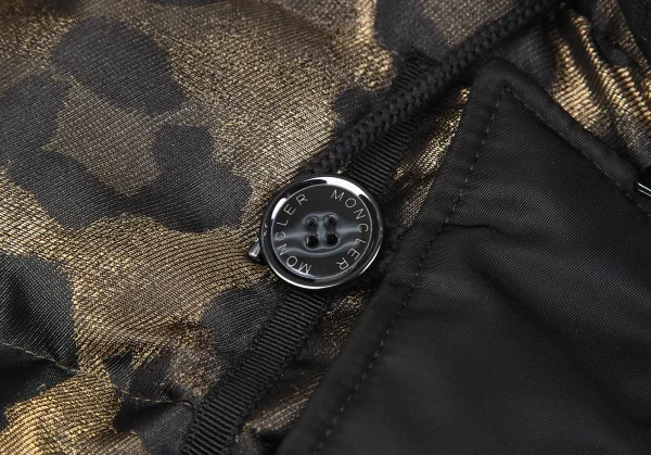 モンクレールMONCLER Zakura Giubbotto レオパード織りフードポンチョダウンジャケット ゴールド黒1 K-117717_007