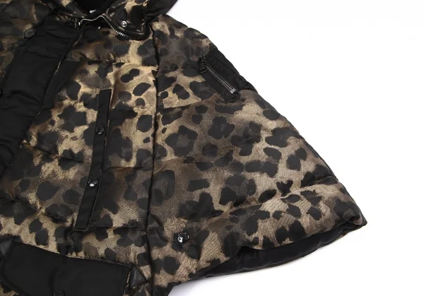モンクレールMONCLER Zakura Giubbotto レオパード織りフードポンチョダウンジャケット ゴールド黒1 K-117717_008