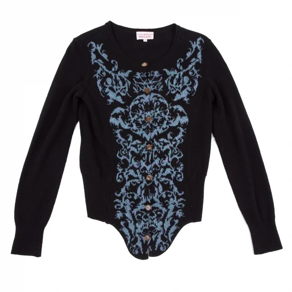 ヴィヴィアンウエストウッド レッドレーベルVivienne Westwood Red Label カーブ柄織りニットカーディガン 黒水色2 K-117769_002