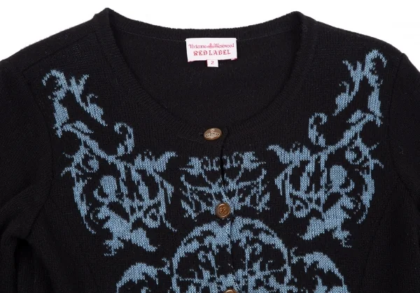ヴィヴィアンウエストウッド レッドレーベルVivienne Westwood Red Label カーブ柄織りニットカーディガン 黒水色2 K-117769_003