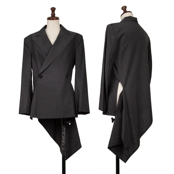 ヨウジヤマモト ファムYohji Yamamoto FEMME ウールポリカッティング変形ジャケット グレー2 K-117777_001