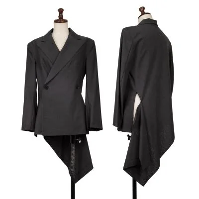 ヨウジヤマモト ファムYohji Yamamoto FEMME ウールポリカッティング変形ジャケット グレー