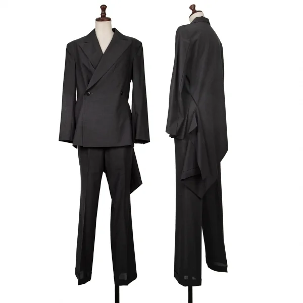 ヨウジヤマモト ファムYohji Yamamoto FEMME ウールポリ裾ダブルスラックス グレー2 K-117778_010