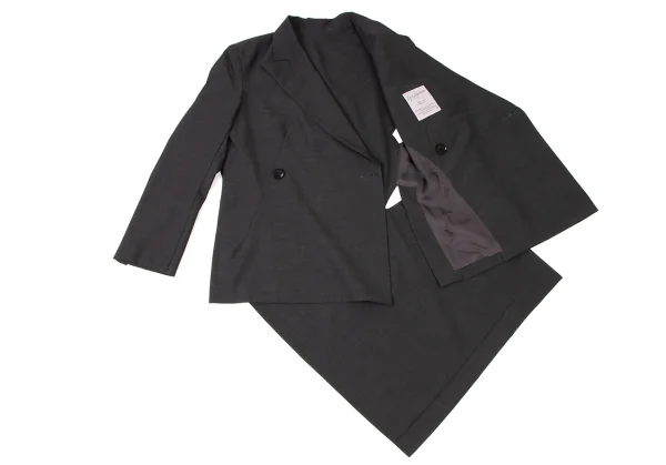 ヨウジヤマモト ファムYohji Yamamoto FEMME ウールポリカッティング変形セットアップスーツ グレー2 K-117779_010