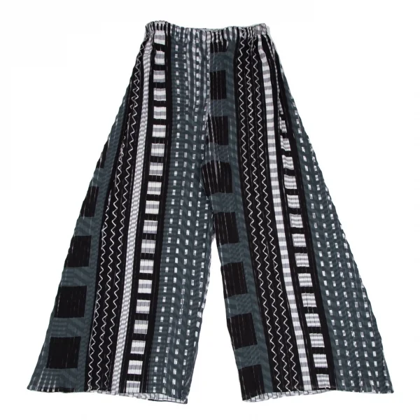 イッセイミヤケISSEY MIYAKE プリントプリーツワイドパンツ グレー黒他1 K-117801_001