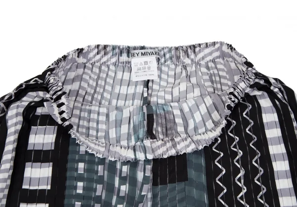 イッセイミヤケISSEY MIYAKE プリントプリーツワイドパンツ グレー黒他1 K-117801_004