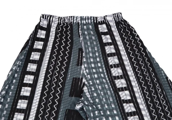イッセイミヤケISSEY MIYAKE プリントプリーツワイドパンツ グレー黒他1 K-117801_009