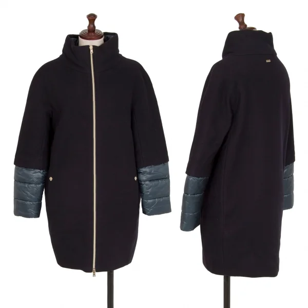 ヘルノHERNO キルティング切替中綿ウールコート 紺12A K-117817_001