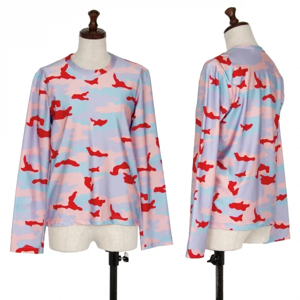 コムデギャルソンCOMME des GARCONS カモフラプリントストレッチカットソー 水色赤ピンクXS K-117839_001