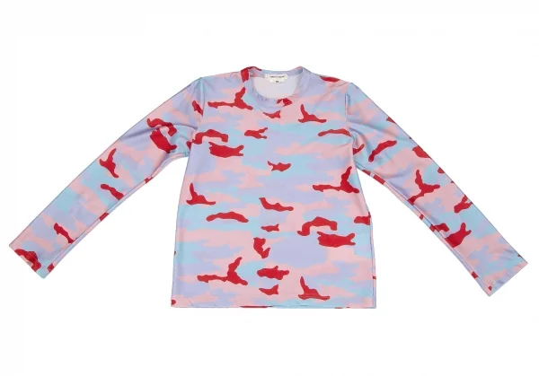 コムデギャルソンCOMME des GARCONS カモフラプリントストレッチカットソー 水色赤ピンクXS K-117839_002