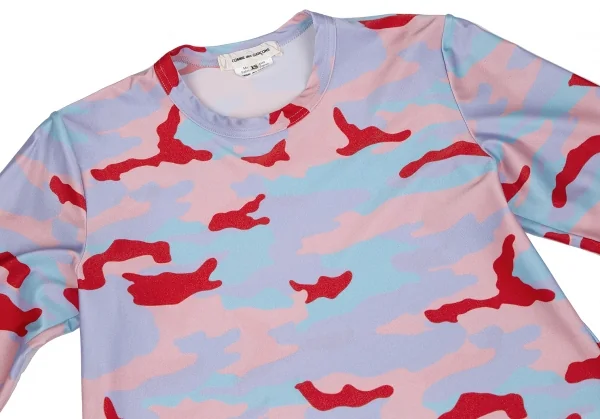 コムデギャルソンCOMME des GARCONS カモフラプリントストレッチカットソー 水色赤ピンクXS K-117839_003