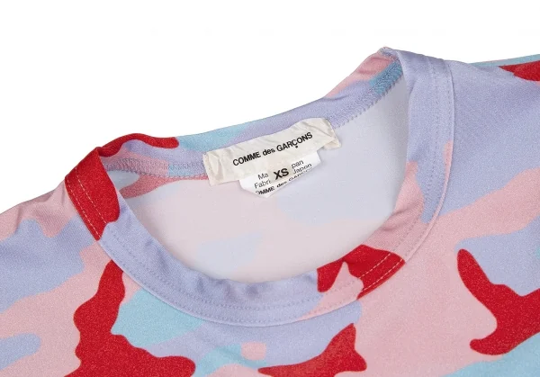 コムデギャルソンCOMME des GARCONS カモフラプリントストレッチカットソー 水色赤ピンクXS K-117839_004