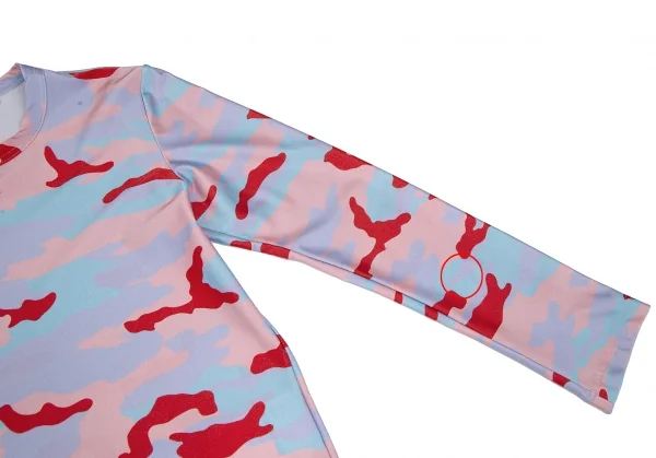 コムデギャルソンCOMME des GARCONS カモフラプリントストレッチカットソー 水色赤ピンクXS K-117839_005