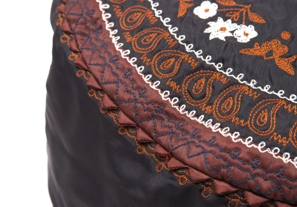 イッセイミヤケハートタマシャISSEY MIYAKE HaaT TaMaSHa フラワー刺繍ラウンドハンドバッグ 黒白茶 K-117901_010