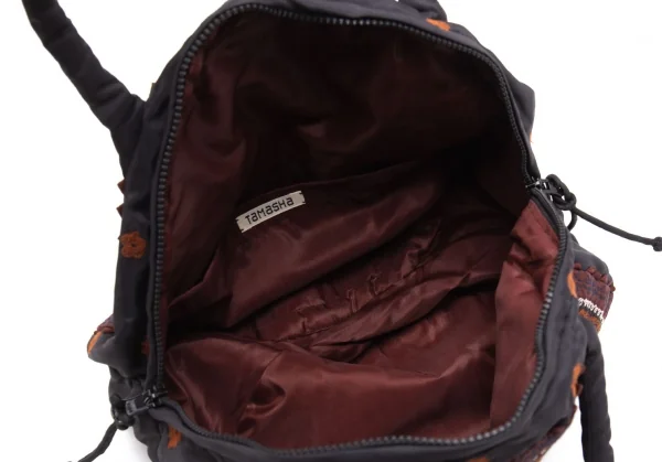 イッセイミヤケハートタマシャISSEY MIYAKE HaaT TaMaSHa フラワー刺繍ラウンドハンドバッグ 黒白茶 K-117901_011