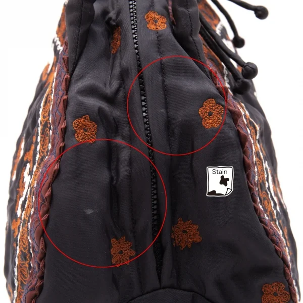 イッセイミヤケハートタマシャISSEY MIYAKE HaaT TaMaSHa フラワー刺繍ラウンドハンドバッグ 黒白茶 K-117901_006