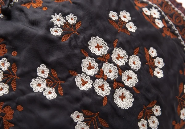 イッセイミヤケハートタマシャISSEY MIYAKE HaaT TaMaSHa フラワー刺繍ラウンドハンドバッグ 黒白茶 K-117901_007