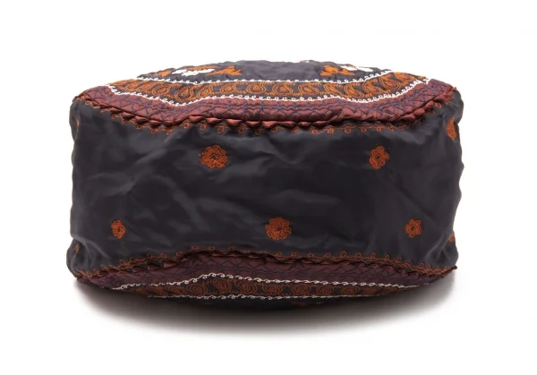 イッセイミヤケハートタマシャISSEY MIYAKE HaaT TaMaSHa フラワー刺繍ラウンドハンドバッグ 黒白茶 K-117901_009