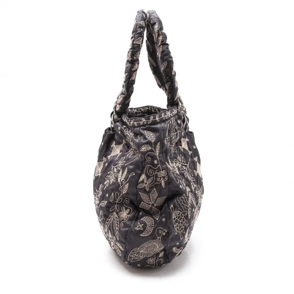 イッセイミヤケハートタマシャISSEY MIYAKE HaaT TaMaSHa ステッチ刺繍リングハンドルバッグ 黒 K-117902_003