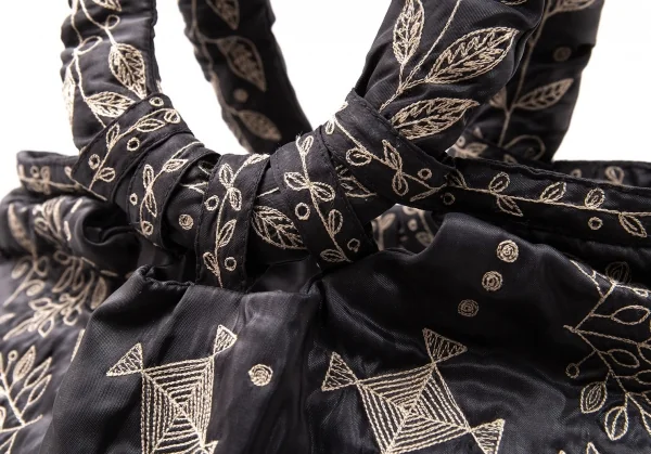 イッセイミヤケハートタマシャISSEY MIYAKE HaaT TaMaSHa ステッチ刺繍リングハンドルバッグ 黒 K-117902_007