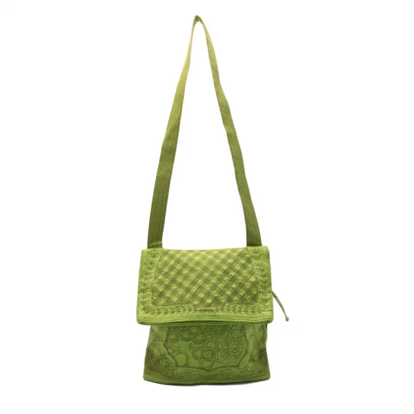 イッセイミヤケハートタマシャISSEY MIYAKE HaaT TaMaSHa ステッチ刺繍フラップショルダーバッグ 黄緑 K-117903_002