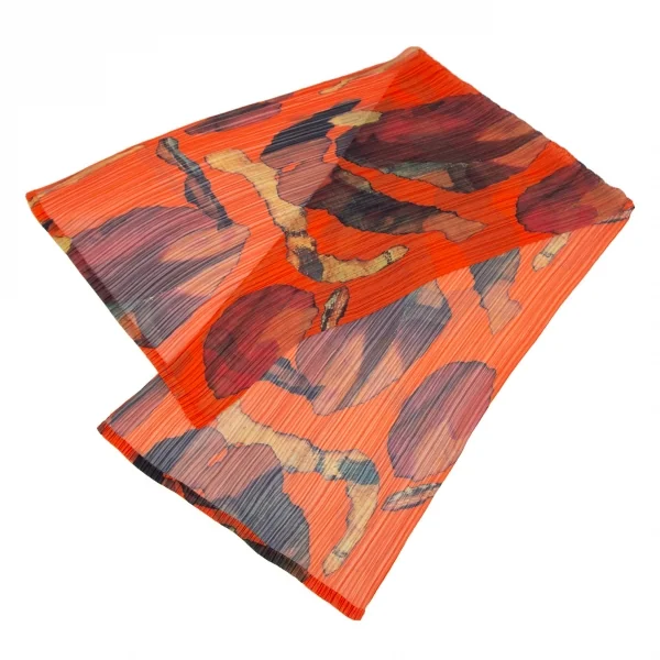 イッセイミヤケISSEY MIYAKE グラフィックプリントプリーツストール オレンジ K-117928_001